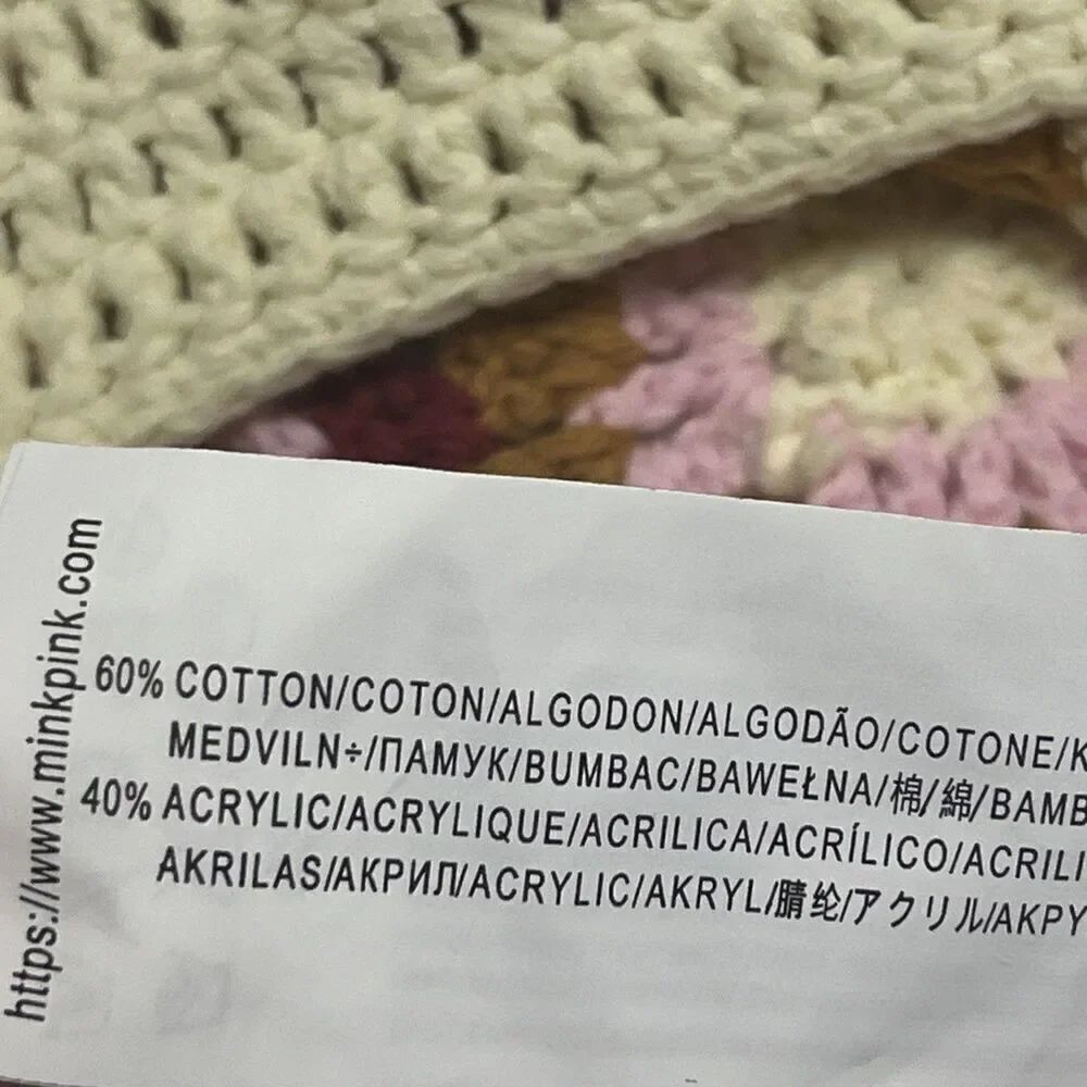 MINKPINK Norah Crochet Pattern Knit Sweater Cropped Crew Neck Large Cotton Blend - Picture 12 of 12